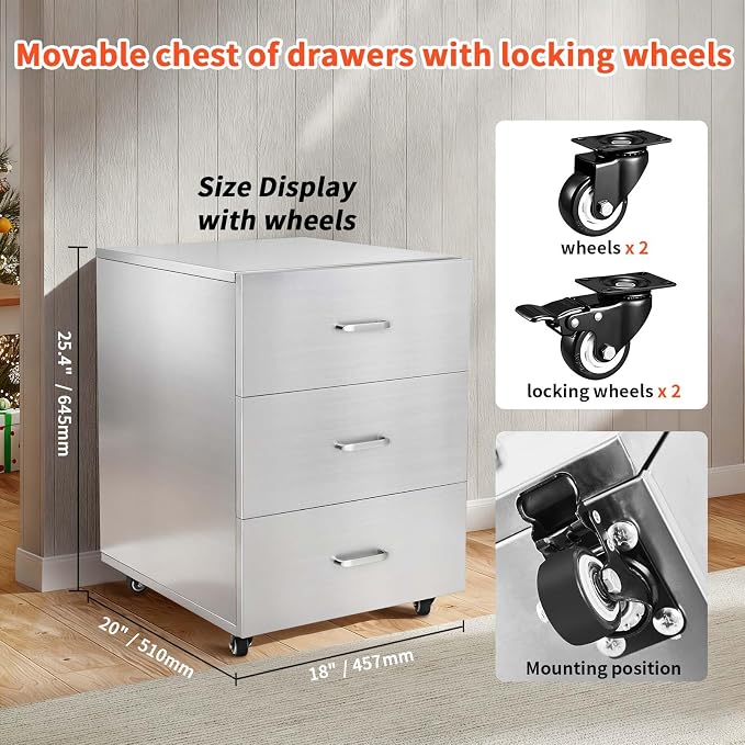 JIEJIN Outdoor Kitchen Drawers Stainless Steel Triple BBQ Island Drawer Flush - Image 7