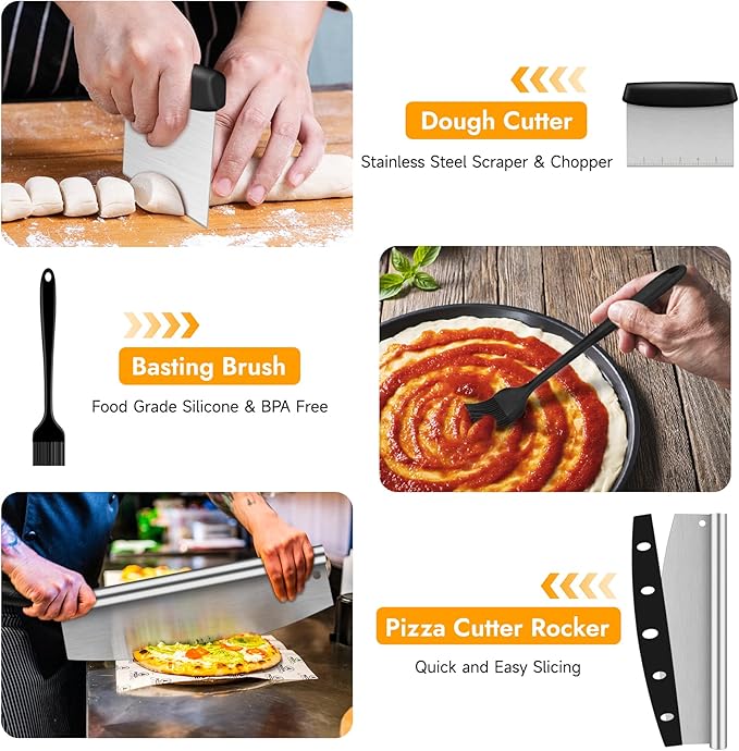 Pizza Peel 12x14 Inch Aluminum with Adjustable Handle and Rocker Cutter