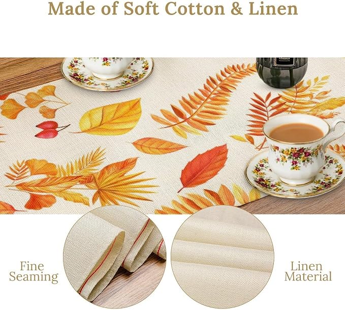 Fall Pumpkin Table Runner, Rustic Autumn Harvest Thanksgiving Sunflower Leaves - Image 5