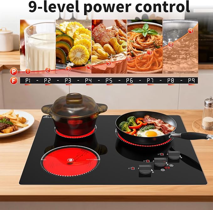 VBGK Electric Cooktop, 24 inch 220V Stove Top, Touch and Knob Control, 9 Power - Image 4