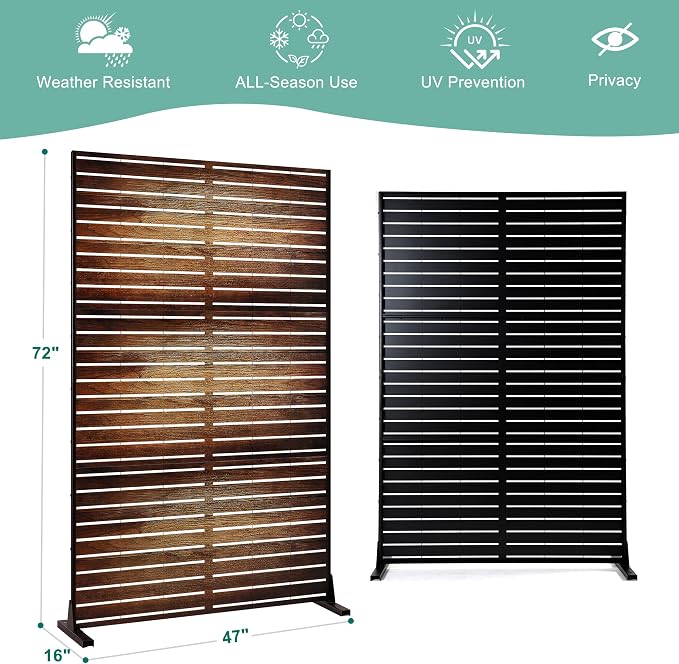 Metal Privacy Screen for Outdoor & Indoor Use, Free Standing Privacy Screen for - Image 3