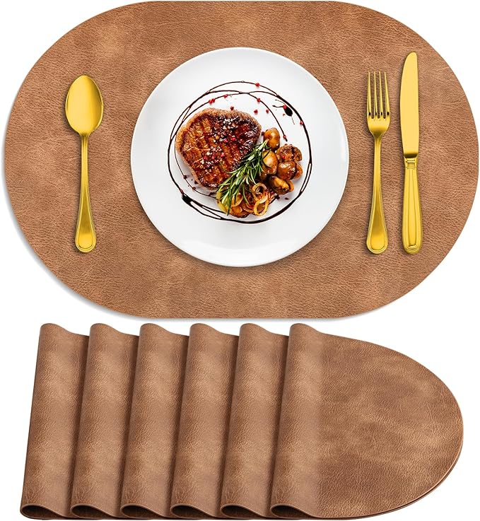 ADRIMER Placemats, Heat Resistant Oval Placemats Set of 6 Washable 12 x 17 Inch by Adrimersdreamistobeanindispensablecompanioninyourlife