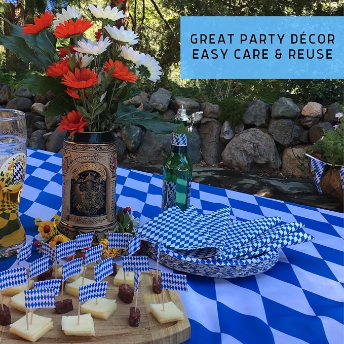 Blue & White Oktoberfest Tablecloth 54" x 96" – Bavarian Checkered Polyester - Image 5