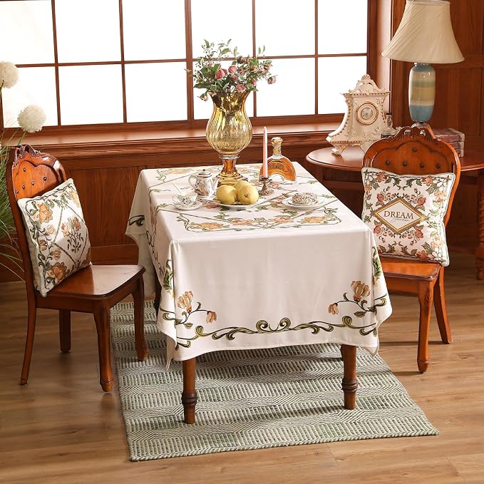 patdrea Designer Linen Rectangle Tablecloth, Vintage French Floral Tablecloths - Image 8