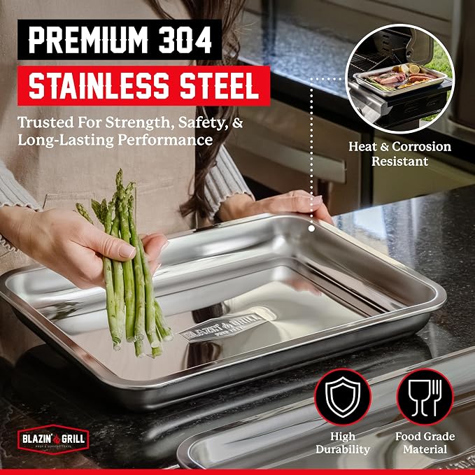 BLAZIN' GRILL Prep and Serving Trays | Set of 2 Stackable, Stainless Steel BBQ - Image 4