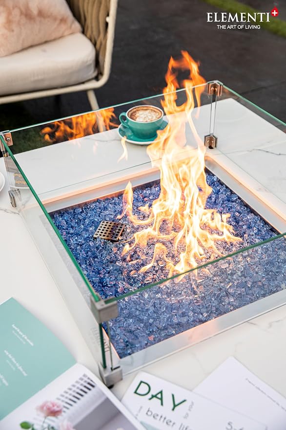 Elementi+ | Bundle Bianco Gas Fire Pit | Marble Porcelain & Metal Frame | 40" - Image 6