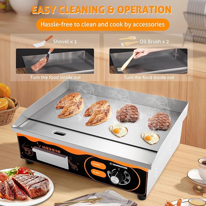 WICHEMI 22" Electric Grill Commercial Countertop Griddle Flat Top Grill Hot - Image 5