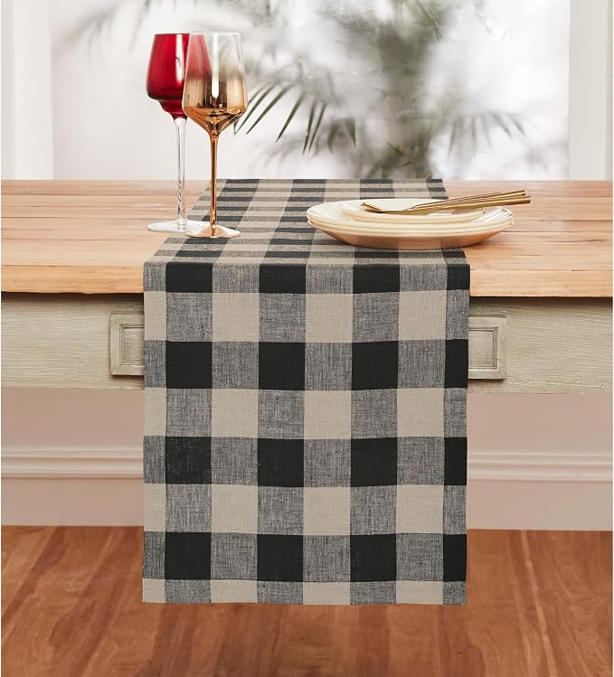 Solino Home Linen Checkered Table Runner 48 Inches by SolinoHome