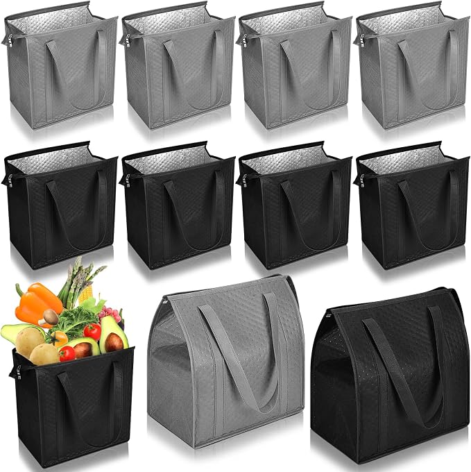 10 Pack Large Insulated Grocery Bags Reusable Shopping Bags by Locmeo