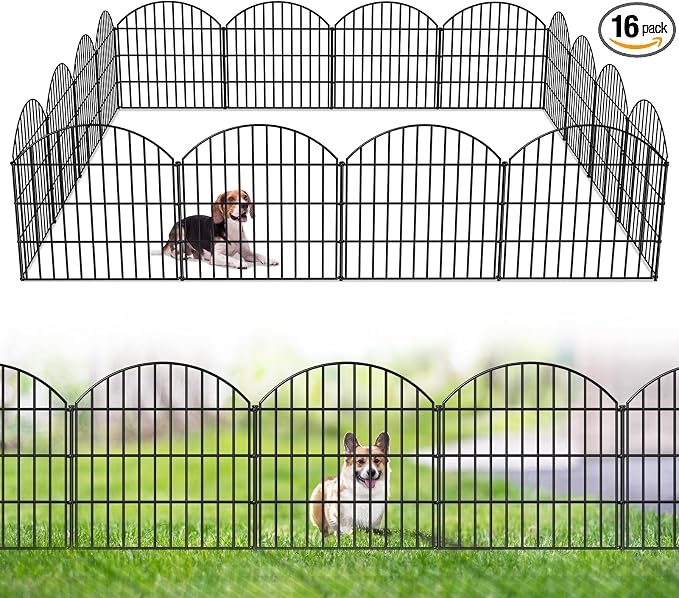 Metal Garden Fence 28in x 37.3ft, 16 Panels + 17 Stakes Dog Fences Border Fence by FOREHOGARGARDEN%EF%BC%86HOME