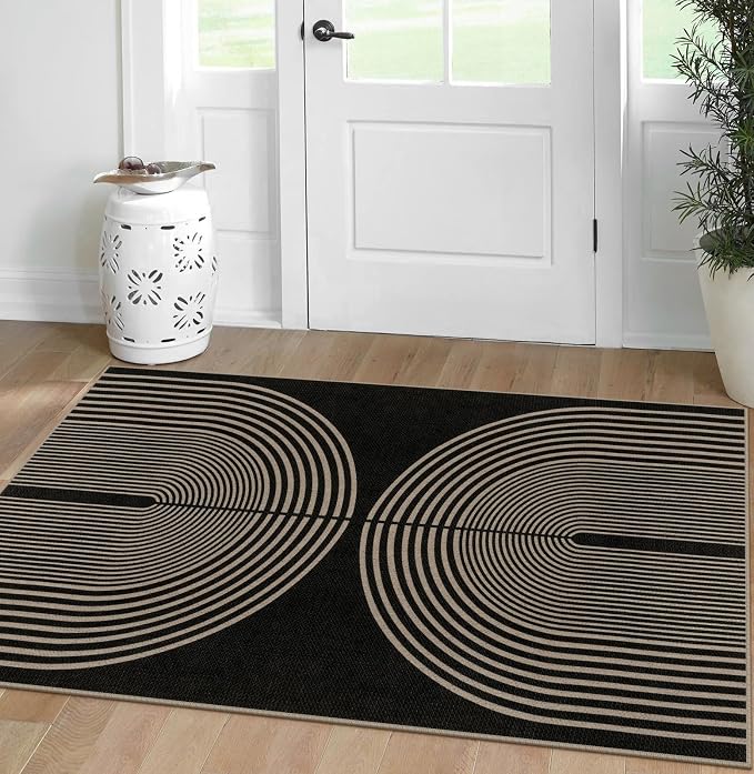 Easy Jute Rainbow Area Rug, 3x5 Black Indoor Outdoor Entryway Rug Washable - Image 7