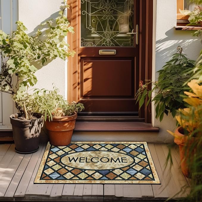 CHICHIC Blue Welcome Door Mat 17x 30 Inch Front Doormat Outdoors - Image 8