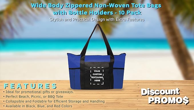 DISCOUNT PROMOS 10 Zippered Non-Woven Tote Bags Set - Image 2