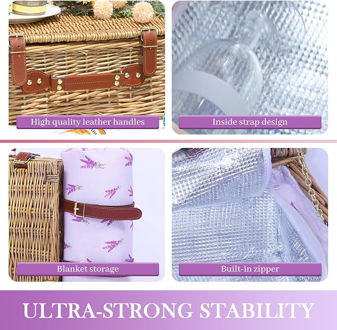 Neti Neti Wicker Picnic Basket for 4 - Image 4