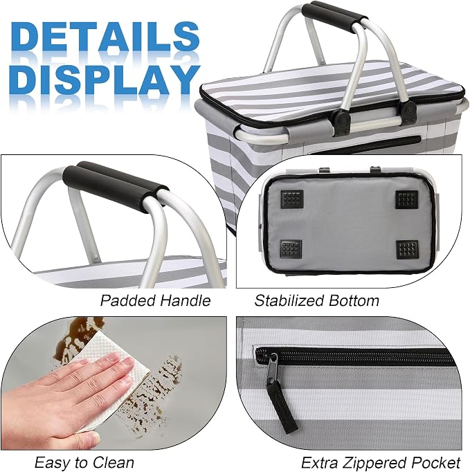 SIYUAN 30L Picnic Basket with Handles Leakproof Large Stripped Insulated Cooler - Image 4