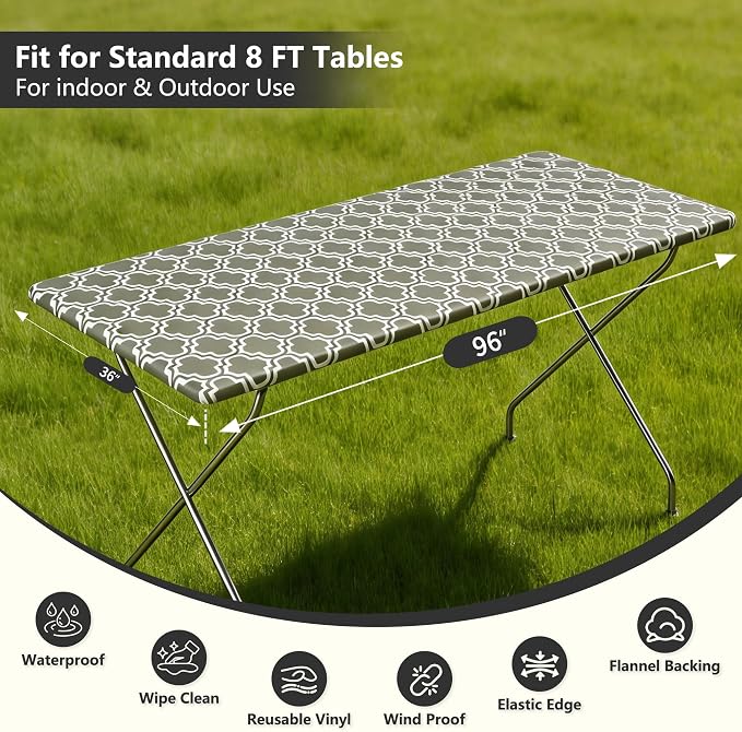 Rectangle Picnic Table Cloth, Elastic Waterproof Fitted Vinyl Tablecloths - Image 4