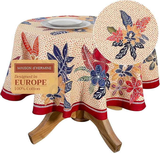 Maison d' Hermine Table Cloth Round Table 100% Cotton 63 Inches Fall Tablecloth by MaisondHermine