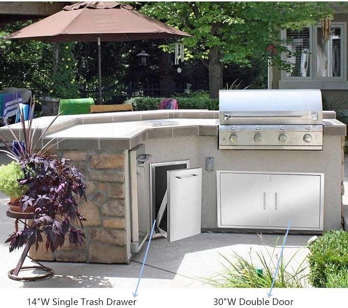 TIANAI 14" Single Pull-Out Trash Drawer Stainless Steel Outdoor Kitchen Trash - Image 2