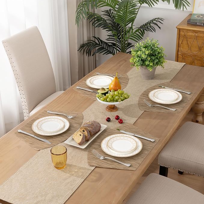 SHACOS Wedge Shape Placemats Set of 4 Woven Vinyl Round Table Placemat Curved - Image 3