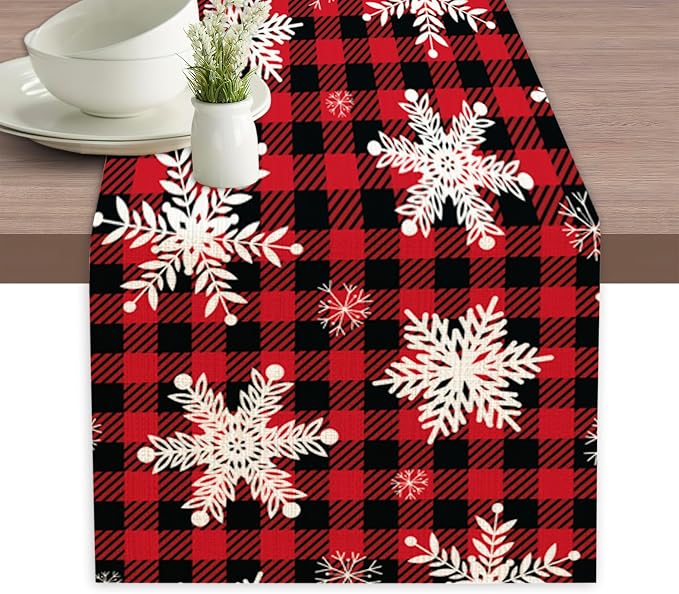 Christmas Red Plaid Snowflake Table Runners 70 inches Long Table Runner Elegant by Elightvap