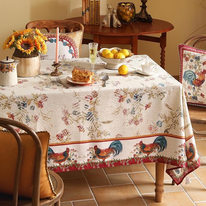 patdrea Designer Linen Red Long Rectangle Tablecloth, Vintage French Animals - Image 4