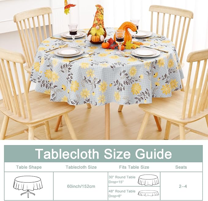 misaya Round Waterproof Vinyl Table Cloth, Wipeable Tablecloth - Image 7