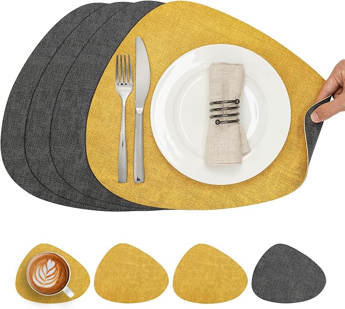 Placemats and Coasters, Washable Reversible Placemats Round Faux Leather by Chitomars
