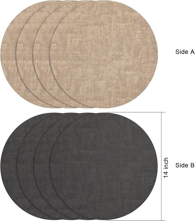 Myir JUN Round Placemats Dual Sided, Faux Leather Place Mats Set of 4 Indoor - Image 2