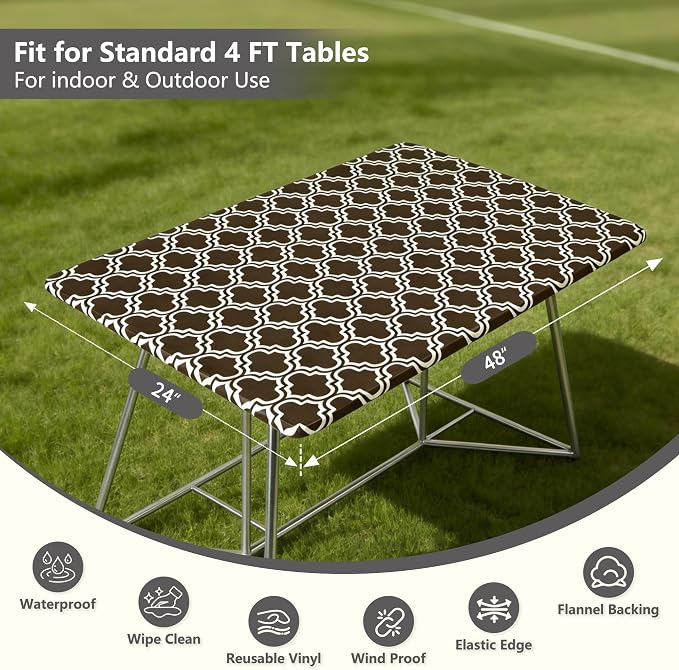 Rectangle Picnic Table Cloth, Elastic Waterproof Fitted Vinyl Tablecloths - Image 5