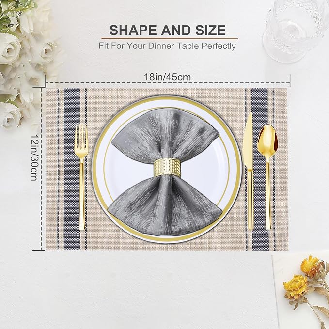 BETEAM Placemats Set of 6, Woven Vinyl Placemat - Image 5
