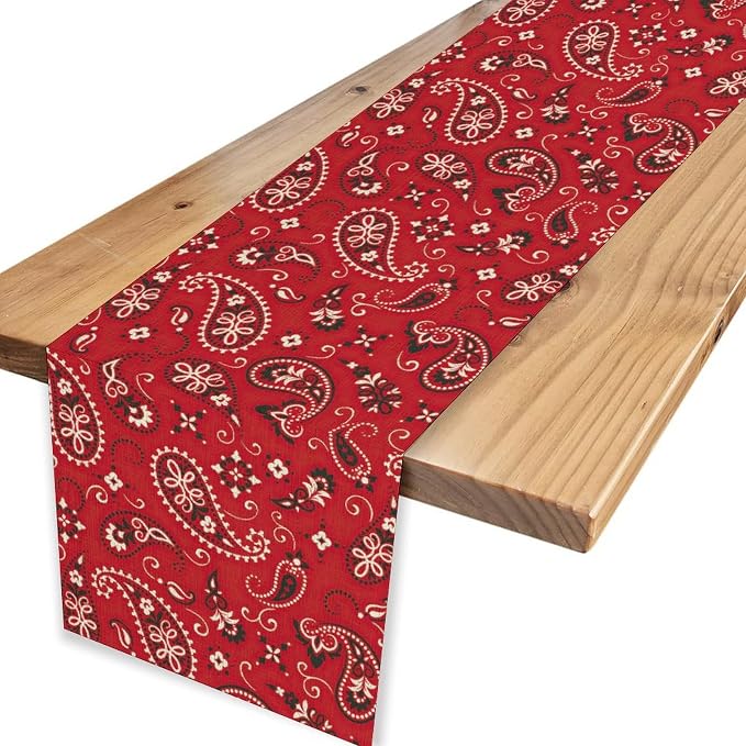 Red Paisley Table Runner, Rustic Damask Antique Floral Flower Retro Boho - Image 4