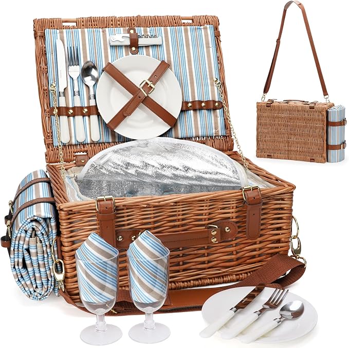 Picnic Cooler Basket Set for 2 Persons by OutdoorLivingPicnicItems