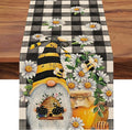 Seliem Spring Bee Gnome Table Runner, Honey Black White Buffalo Plaid Check by Seliem