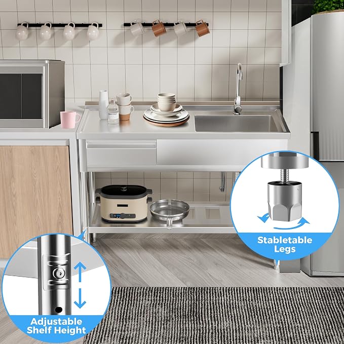 304 Stainless Steel Utility Sink – Free Standing Single Bowl - Image 5