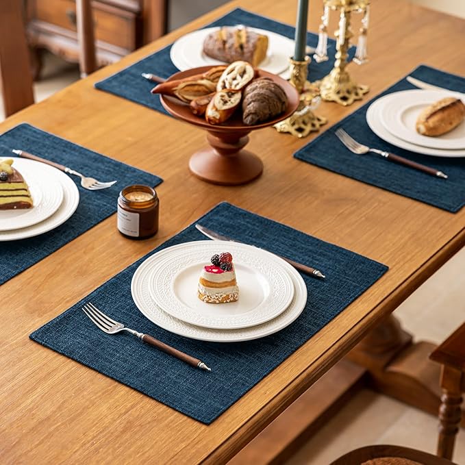 KXN Placemats Set of 8, Dual-Layer Thickened Faux Linen Table Mats, Heat - Image 3