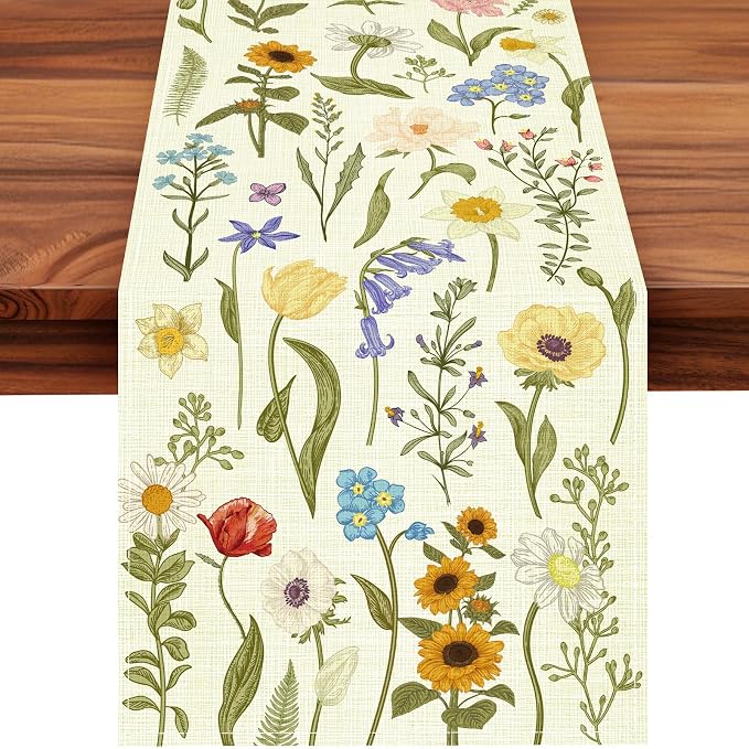 Summer Flower and Leaf Table Runner Seasonal Holiday Anniversary Indoor Outdoor by Unknown