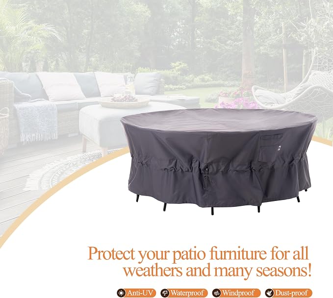 WJ-X3 Ripstop Round Patio Furniture Cover, Waterproof, UV Resistant, Anti-Fading - Image 6