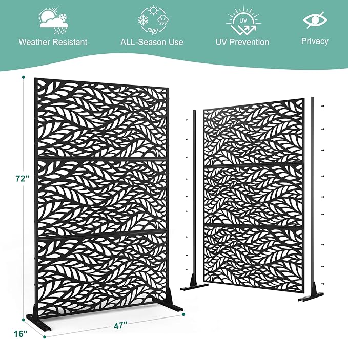 Metal Privacy Screen for Outdoor & Indoor Use, Free Standing Privacy Screen for - Image 3