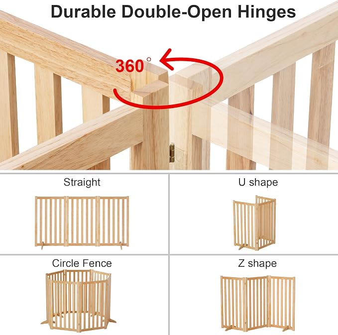 36" Height Extra Tall Freestanding Pet Gate, Solid Wood Folding Safety Fence - Image 3