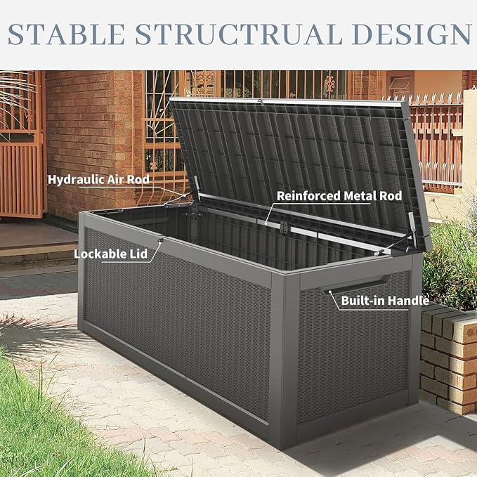 NUNU LAB Outdoor Storage Box, 320 Gallon Deck Box, Resin Waterproof Outside - Image 4
