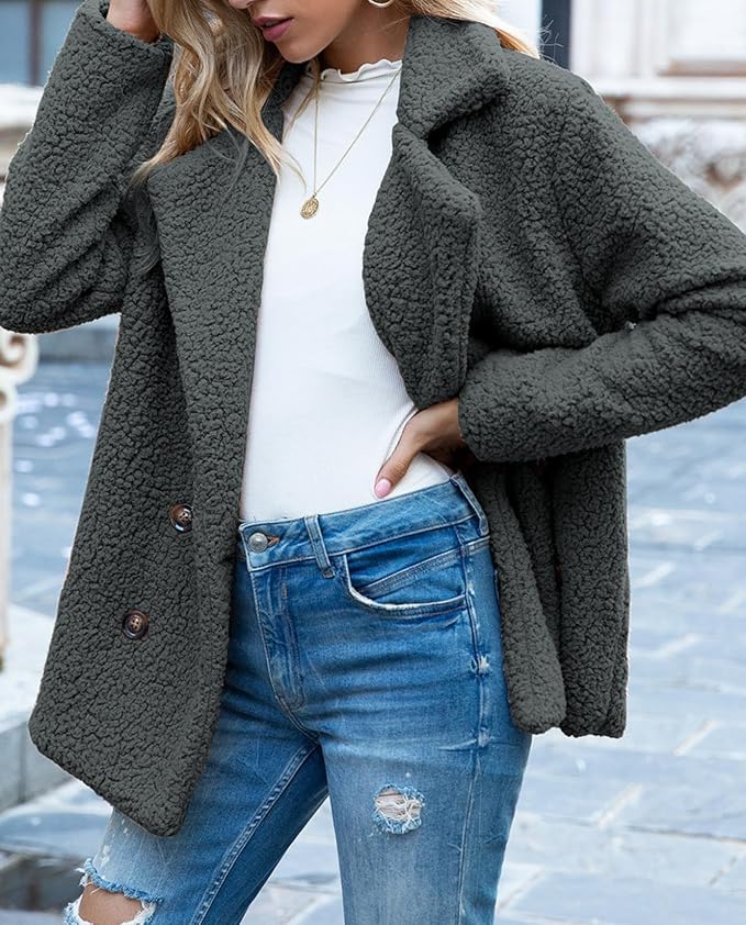 Women's Winter Warm Plush Cardigan Fuzzy Fleece Lapel Jacket - Image 4