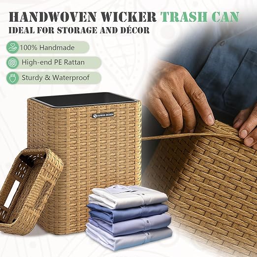 Ypati Rattan Trash Can with Lid, Wicker Bathroom Garbage Bin with Removeable - Image 4