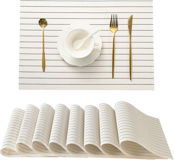 Leetaltree White with Black Stripes Placemats Set of 8 by Leetaltree-ArtatEveryTable