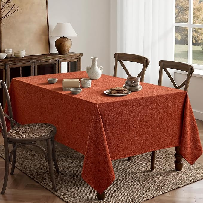 MIULEE Burnt Orange Linen Polyester Tablecloth Fall Thanksgiving 52x70 Inch - Image 6