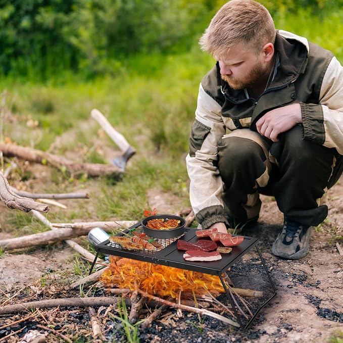 Folding Campfire Grill Grate, Portable Heavy Duty Steel Mesh Over Fire Camp - Image 6