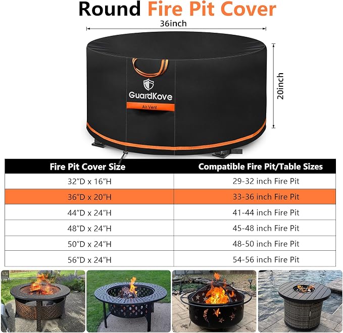 36” Fire Pit Cover Round for 33”- 36” Fire Pit/Tables, Waterproof Tear & Fade - Image 2