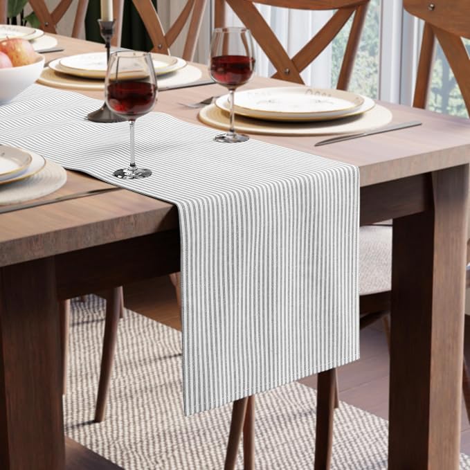 Encasa XO Cotton Dining Table Runner | Ticking Black | Size 13x59 in by EncasaXO