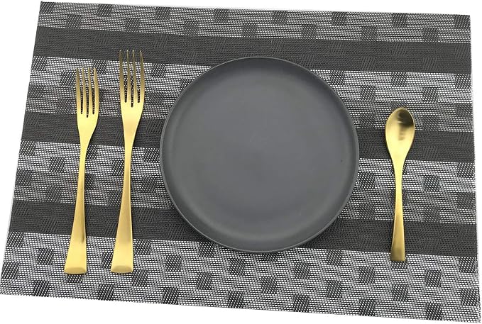 Gugrida Black Placemats 6pcs Placemats Stain PVC Table Mats Woven Vinyl - Image 7