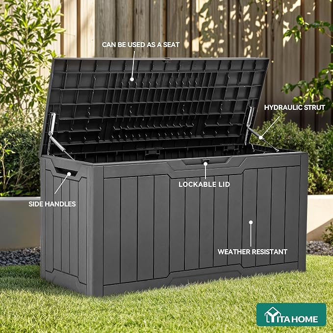 YITAHOME 100 Gallon Outdoor Storage Box, Large Water Resistant Resin Deck Box - Image 4