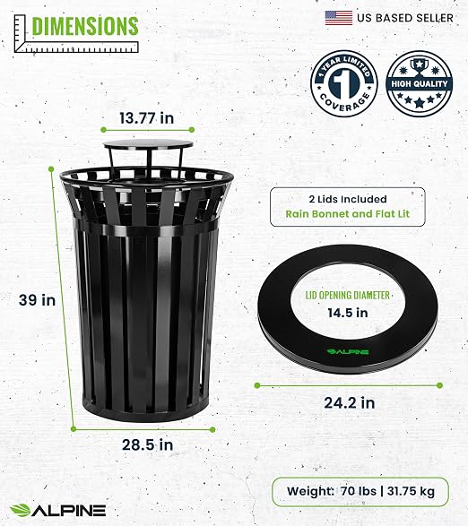 Alpine Industries 38 Gallon Commercial Outdoor Metal Trash Can - Image 3